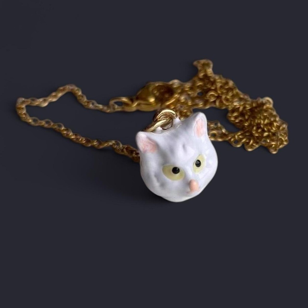 brand new handmade coquette 18k gold plated stainless steel cat charm necklace